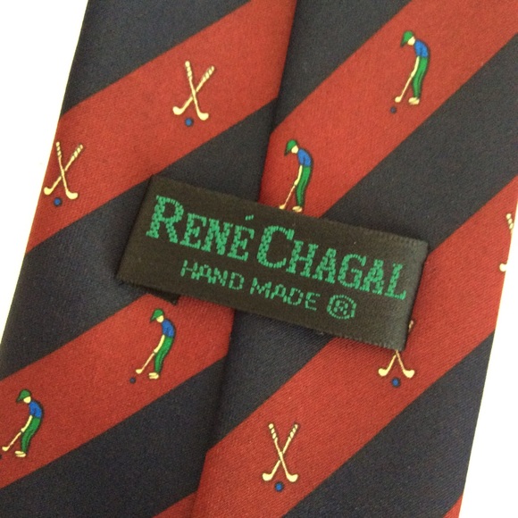 VINTAGE RENE CHAGAL SILK RED STRIPED GOLFERS TIE - Picture 8 of 8